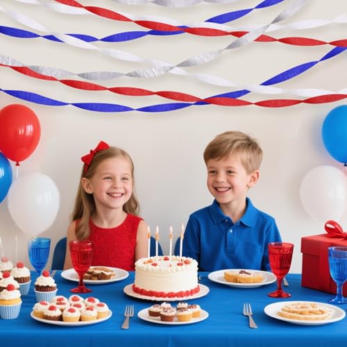 Image of Red White and Blue Decorations, 8 Rolls Streamers Party Decorations Crepe Paper Streamers for 4th of July, Patriotic Decorations, Memorial Day, Birthday Party Decor