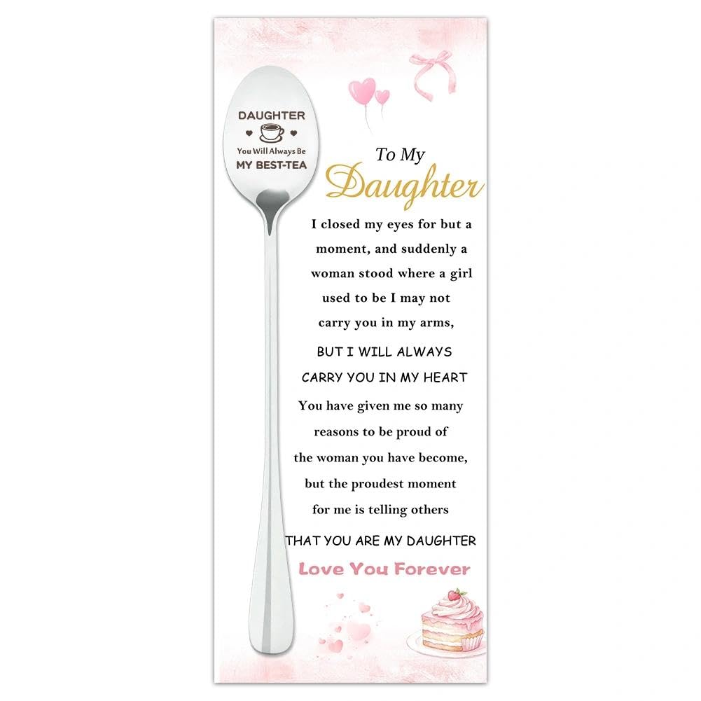 Daughter Birthday Gifts for Women Girls Birthday Gift Set from Mum Dad My Daughter Gifts Tea Coffee Spoon with I Love You Card Stepdaughter Graduation Gift Spoon Set for Her Girl So Proud of You — image 1
