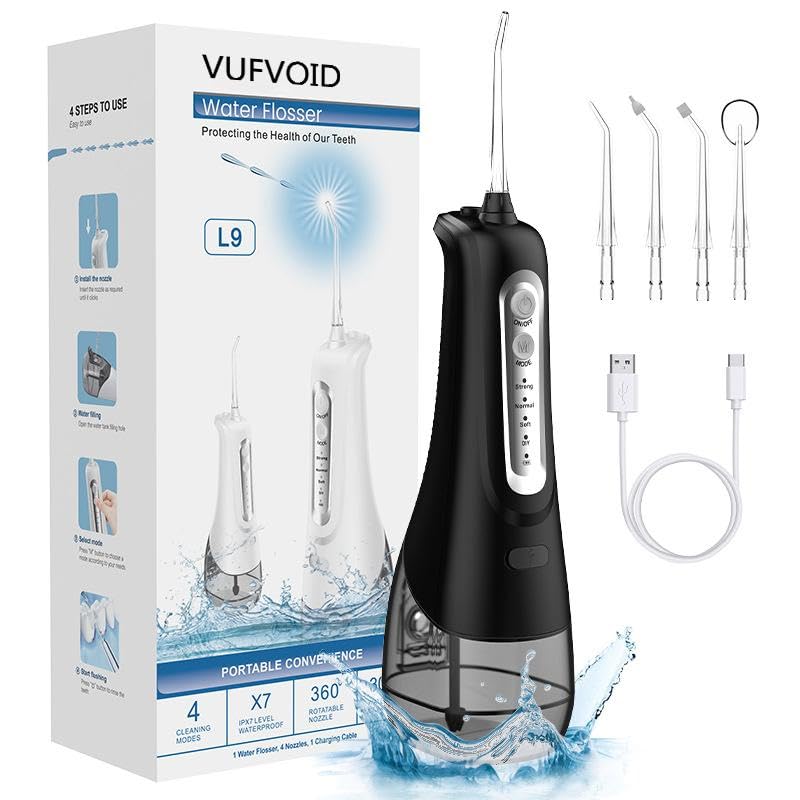 VUFVOID Water Dental Flosser Oral Irrigator 300ML Rechargeable Travel Irrigation Cleaner IPX7 Waterproof Electric Waterflosser Flossing Machine for Teeth Cleaning