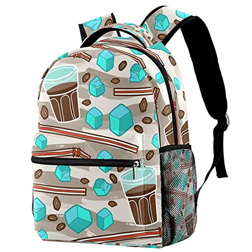 Sac à dos café glacé pour filles et garçons avec porte-bouteille intégré idéal voyage et école