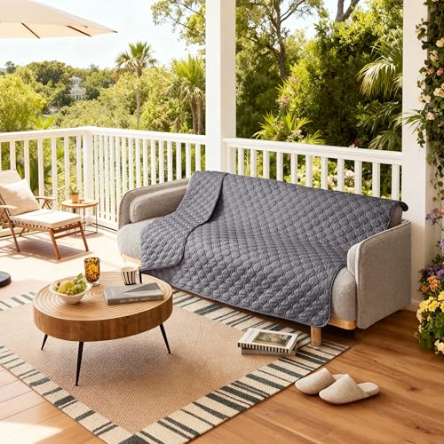 Image of gogobunny 3X Stronger Waterproof Pet Blanket, Scratch Proof Furniture Protector for Dogs Cats, Reversible Cover 82x82 Inch, Dark Grey