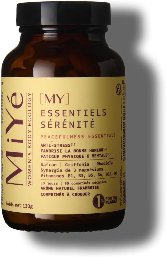 MiYé | Serenity supplements Raspberry taste | Anti-stress, fatigue & cravings | Saffron, griffonia, rhodiola, magnesium, vitamins B & D | 1 month