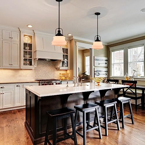 DEYNITE Industrial Black Pendant Light Rod Hanging Schoolhouse Light Milk White Shade for Kitchen Bar Bedroom Bathroom Dining Room by DEYNITE - Image 4