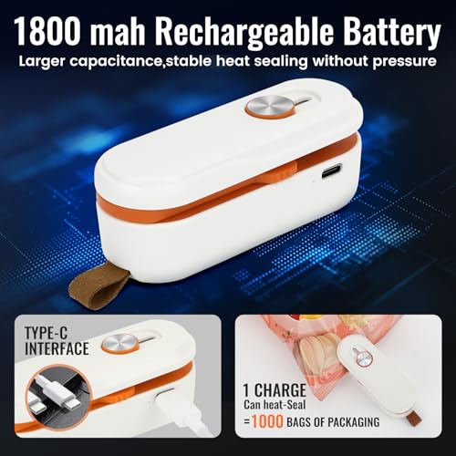 Image of 2-in-1 Mini Bag Sealer with Knife, Rechargeable Heat Sealer, 3 Modes for Light /Medium /Heavy Bags, Portable Snack Sealer