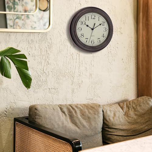 Image of Foxtop 9 Inch Wall Clock Battery Operated Silent Non-Ticking Small Classic Vintage Retro Wall Clock Decorative for Kitchen Living Room Home Office (Bronze)