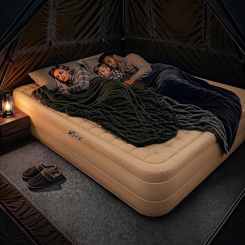 Image of Inflatable Air Mattress Double Bed with Built-in Electric Pump, Queen Air Bed, Foldable Portable Waterproof Sleeping Mattress for Home, Camping, Travel & Guests, 1 Year Warranty