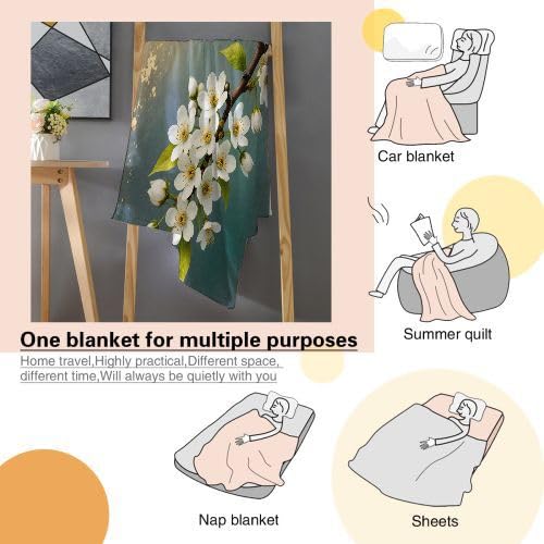 Mantas para Sofas Grandes 220x240 Flor de Peral Blanca, Manta Termica Franela Mantilla Felpa para Cama 135/150, Mantitas Polar Suave y Cálida para Perro Mascota Habitacion Dormitorio
