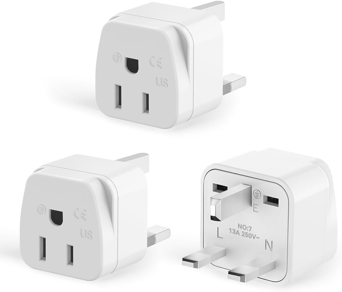 3-Pack US to UK Plug Adapter,SHUOMAO 2/3 Pin USA to 3 Pin UK Plug Adaptor | American/Canada/China/Japan to British Plug Converter Power Adapter,for Type A/Type B Plug(White)