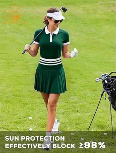 Image of Tennis Skirt Sets for Women Zipper Color Block High Waisted Golf Polo Two Piece Skirt Set Women 2 Piece Outfits