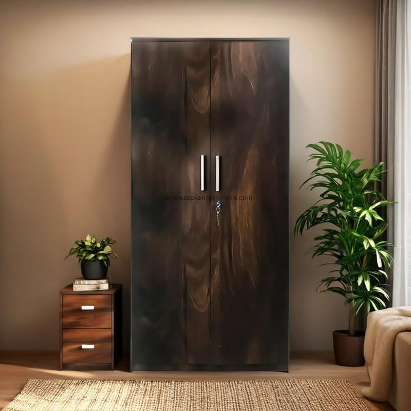 CASPIAN Engineered Wood 2 Door Wardrobe (Black Wenge) | Pre-Assembled Furniture | Cupboard/Almirah for Bedroom Clothes Storage Organizer with 6 Shelves and Key Lock
