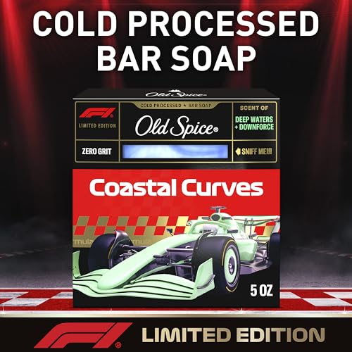 Image of Old Spice Bar Soap for Men, F1 Collection, Cold Pressed with Zero Grit, Fast Track to Freshness, Made with Natural Oils & Plant Based Cleanser, Coastal Curves with Deep Waters & Downforce Scent, 5 oz