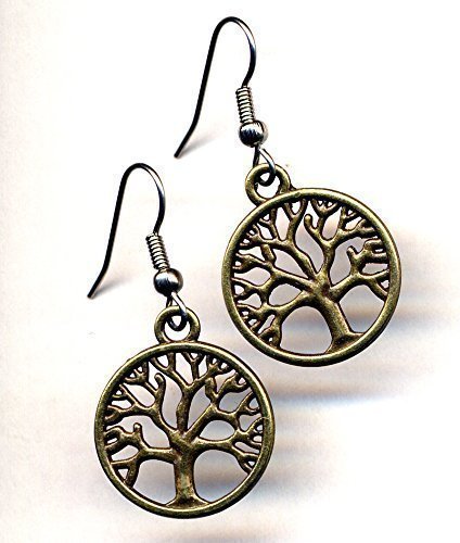 Tree Earrings, Tree of Life Earrings, Antique Gold Earrings, Surgical steel Earrings, Tree in a Circle Earrings, Hand made Earrings by AnnaArt72