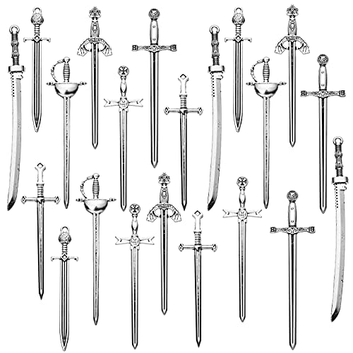 21 Pieces Antique Swords Knife Bookmark Charms Swords Knife Pendants Knife Charms for Bookmarks DIY Necklace Bracelace Jewelry Making (Silver)