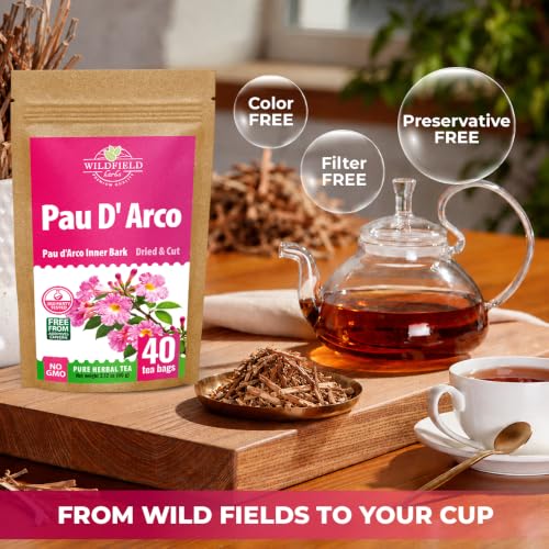 Image of 40 Bags Pau D'Arco Herbal Tea (Tabebuia Impetiginosa) - 40 Count 1.5g Bags Dried Pau D'Arco Bark Herb Tea