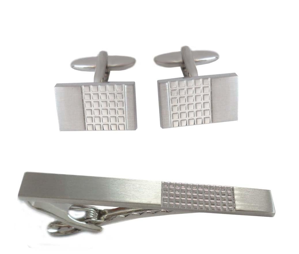 Manschettenknöpfe Krawattennadel Set silbern matt-glänzend Krawattennadel kurz ca. 6 cm lang + Geschenkboxen