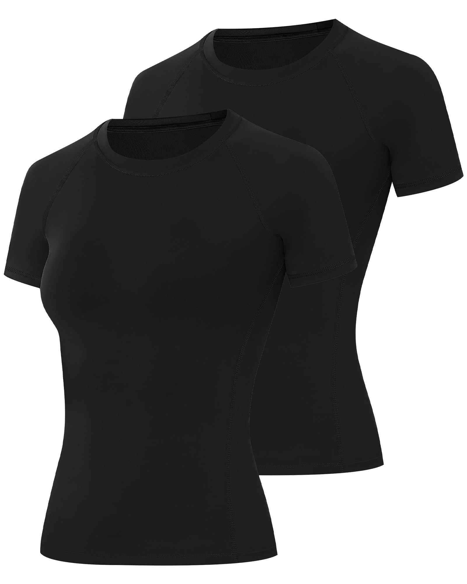 Runhit 2 Pack Compression Shirt Women Short Sleeve Workout T-Shirt UPF 50+ Athletic Moisture Wicking Yoga Base Layer Tops