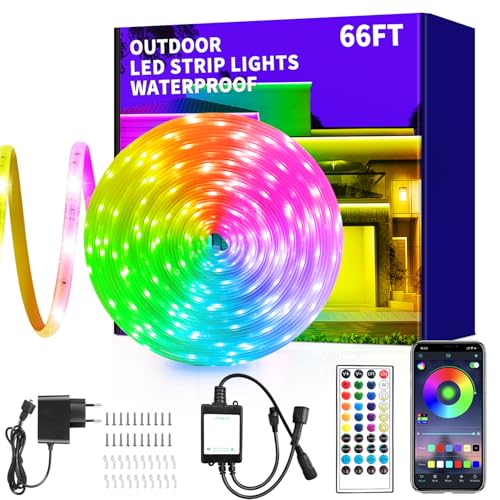 vimeepro Striscia LED per esterni, Ip68, 20 m, per esterni, con controllo tramite app, per esterni, corda LED, sincronizzazione della musica, strisce RGB per balcone, tetto, feste, guardia