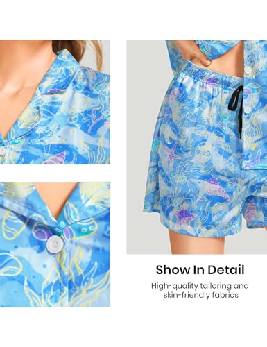 Image of Women's Pajama Sets Funny Pajamas for Women Set Comfortable 2 Piece Button Down Tops & Shorts Sleepwear Short Sleeve
