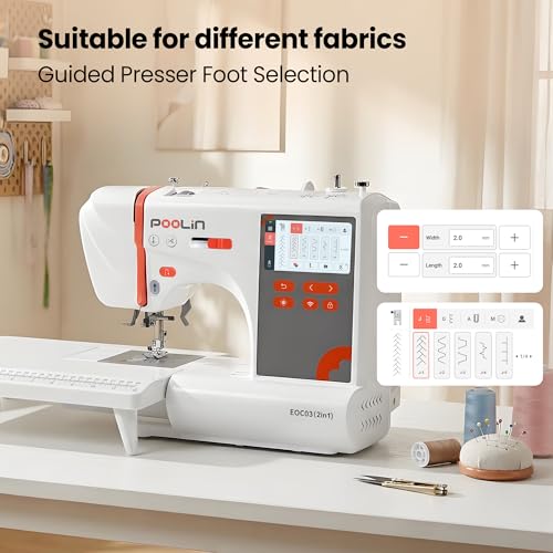 PooLin EOC03(2in1) Sewing and Embroidery Machine 4"x4" & 4"x9.25" Embroidery Size, 130 Built-in Designs 207 Sewing Stitches, 4.3" Touch Screen with WiFi Transfer, Includes Full Kits 1-on-1 Training by Poolin - Image 4