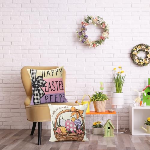 Diydec DIYDEC-US-ES069M1P1 4Pcs Easter Pillow Covers 18X18 Inch Happy Easter Decor Throw Pillow Covers Easter Bunnies Chicks Eggs Cushion Cases Decoration thumb #6