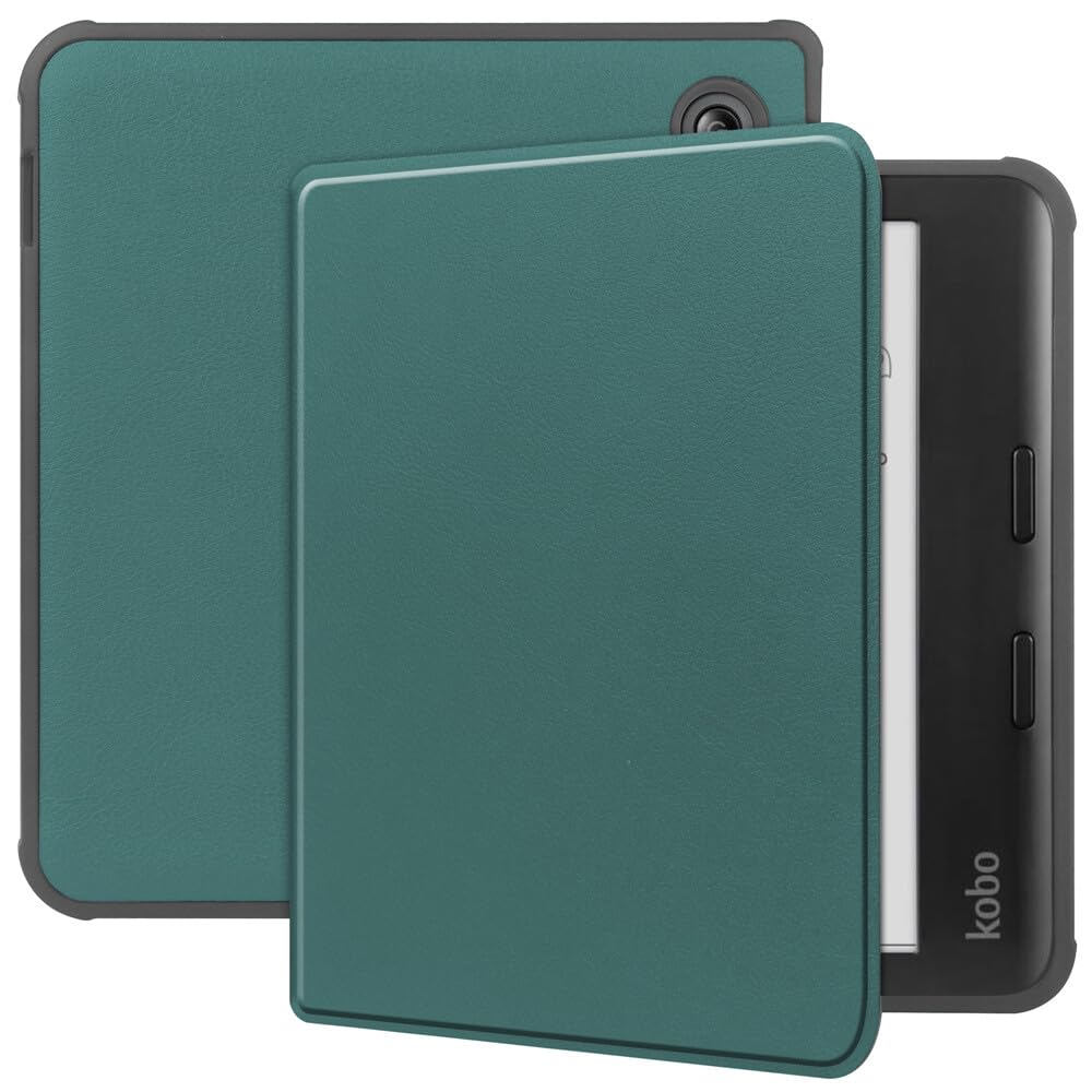 Étui compatible avec Kobo Libra Couleur 7 pouces (couleur : vert foncé) Étui rigide à rabat en cuir