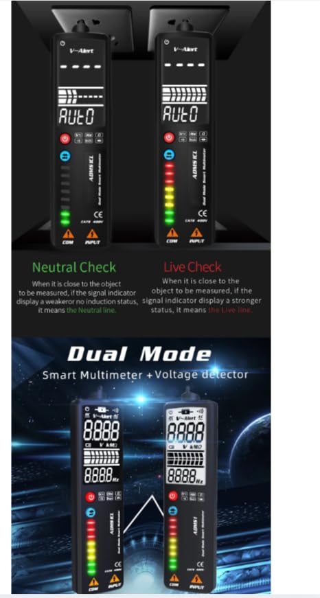 ADMS1CL Multimeter Dual Mode Intelligent LCDDigital Tester 2000 Counts VoltageNCV TrueRMS Meter
