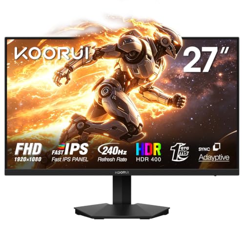 Image of KOORUI 27 Inch Gaming Monitor 240hz, 1ms, FHD 1920x1080, 90% DCI-P3, 100% sRGB Color Gamut, Adaptive Sync Compatible, HDMI, DisplayPort, Black, GN02
