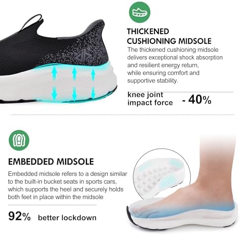 JACKSHIBO Mens Slip in Free up Hands Shoes Wide Toe Box Arch Support Orthopedic Walking Sneakers Cushioned Thick Zero Drop Sole Metatarsal Pads - Image 5