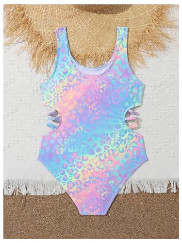 Floerns Girl's Leopard Print Cut Out Waist Scoop Neck Monokini One Piece Swimsuit2