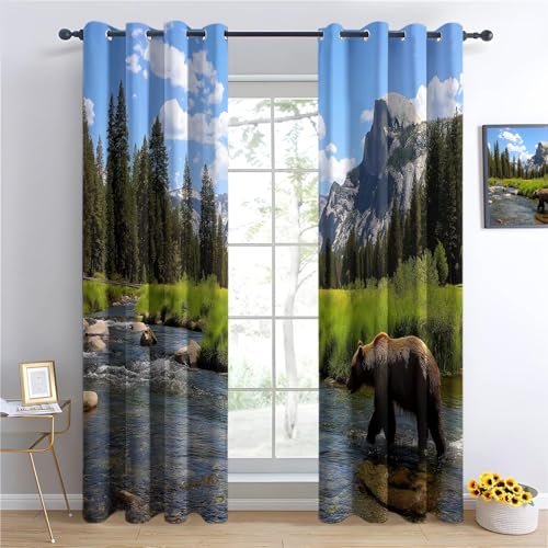 Cortinas opacas contra la luz y el frío con estampado de bosque para cuarto infantil 3