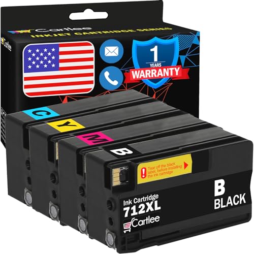 Cartlee Cartuchos de tinta compatíveis de substituição para HP 712 712XL cartuchos de tinta para impressoras HP para DesignJet T210 T230 T250 T630 T650 Studio Plotter (1 preta, 1 ciano, 1 magenta, 1