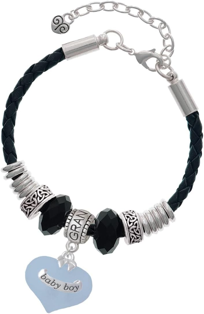 Delight Jewelry Heart with Baby Feet - Grandmother Celtic Knot Leather Bead Bracelet, 7"+2" Extender