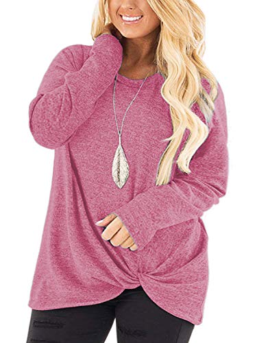 Image of DOLNINE Womens Plus Size Knotted Tops Long Sleeve Tee Shirts Loose Casual Blouse