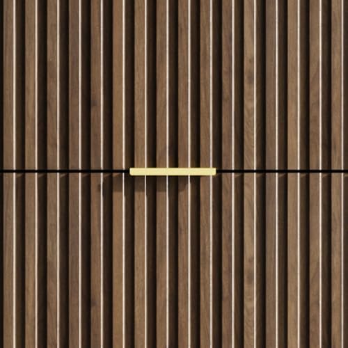 Image of MAISONARIA 6 Drawer Dresser for Bedroom, 55 inch Wide Modern Chest of Drawers with Gold Metal Handles, Fluted Wood TV Stand for Living Room, Hallway, Walnut