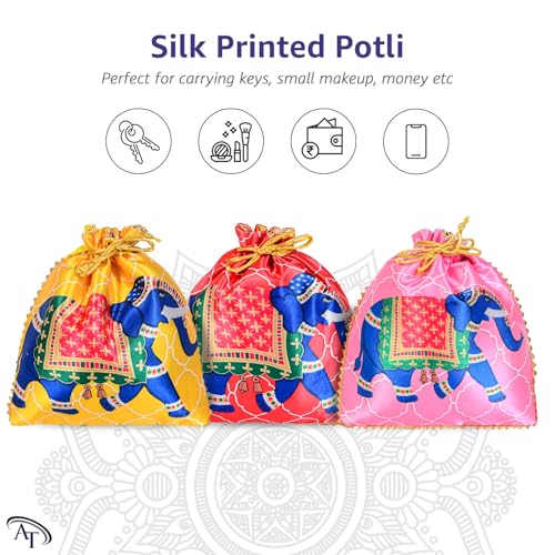 Image of Women Potli Bags | Gifting Potli with Handle & Drawstring | Traditional Shagun Return Gifts Potli for Mehandi, Haldi, Baby Shower, Wedding, Sangeet