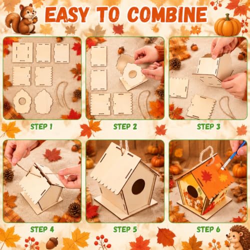 DoubleFill 100 Pack 4.33'' Fall Wooden Birdhouse DIY Craft Kit for Kids - image 5