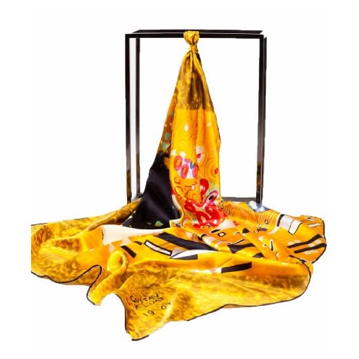Prettystern P674 - 90cm carré en 100% soie Foulard Echarpe Art Nouveau GUSTAV KLIMT - Le Baiser / Kiss (jaune)