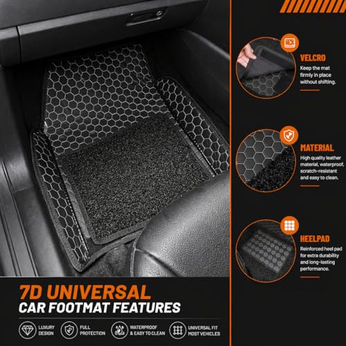Image of Premium Universal 7D Car Floor Mat Compatible with Renault Kiger 2021-2026 | Waterproof | Anti-Slip | Luxury Premium Leather Car Mat | Full Coverage | All Weather | Car Foot Mats - (Black Silver)