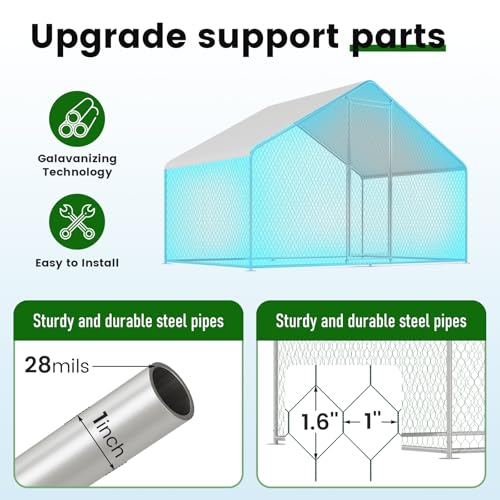 Chicken Coop Large Metal Chicken Run for 6/10 Chickens Poultry Cage with Waterproof Cover for Duck Walk-in Chicken Pen for Yard
