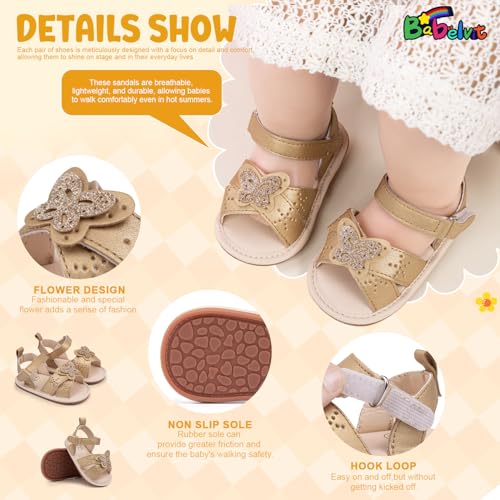 Image of Babelvit Infant Baby Girl Boy Sandals Comfort Premium Summer Outdoor Casual Beach Shoes with Flower Bowknot Anti Slip Rubber Sole Newborn Toddler Prewalker First Walking Shoes