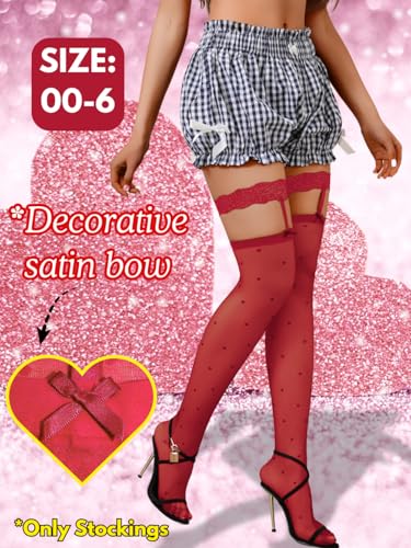 Image of ShawGobow Heart Thigh High Stockings,Petite Size Sheer Mesh Garter Stocking,Sexy Knee Highs For Women Vday Date Fits 00-6