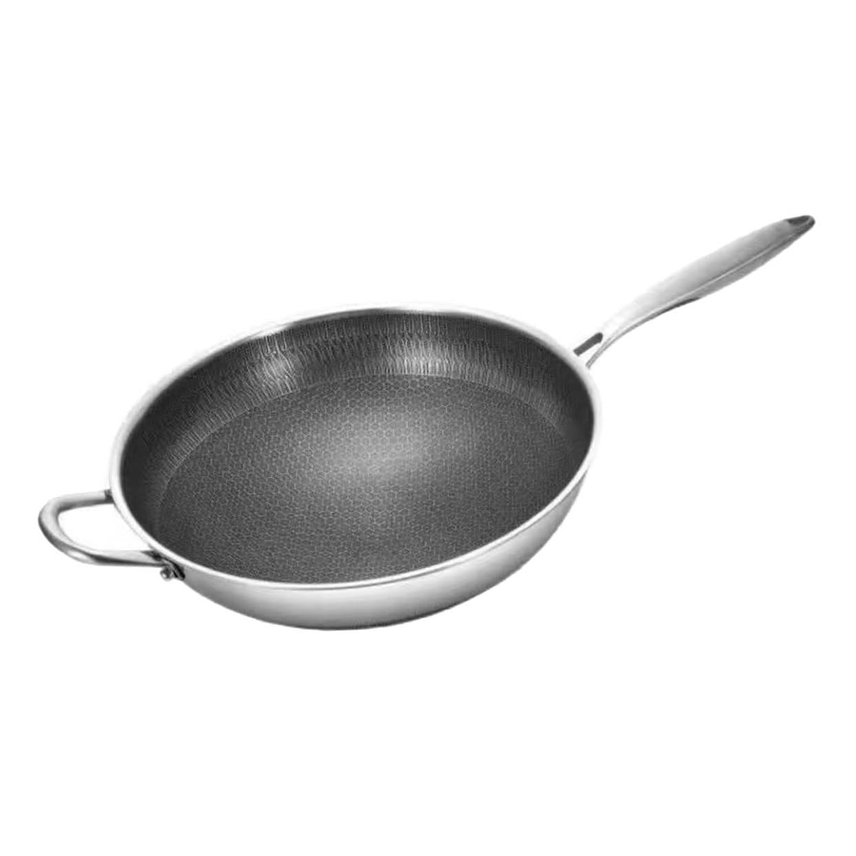 Edelstahl Wokpfanne mit Wabenstruktur, Silber, für Gas und Elektroherd | Haushalts Bratpfanne, zum Braten von Fleisch und Gemüse, Einfach zu Reinigen, Schlichtes Design