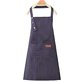 SK-QACD Delantal para hombres y mujeres con tirantes ajustables y bolsillos grandes Delantales de chef de cocina transpirables a rayas, impermeables, azules