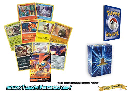 Sword & Shield Pokemon Bundle - 10 Cards All from New Set Sword & Shield - Rares - Holos! Bonus 1 V Ultra Rare Guaranteed! Includes Golden Groundhog Box!