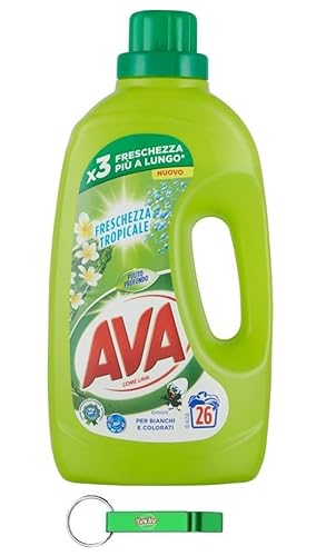 10 x Ava Detersivo Lavatrice Freschezza Tropicale – Lavatrice Liquido Detersivo per lavatrice 26 lavaggi 1300 ml + portachiavi Beni Culinari