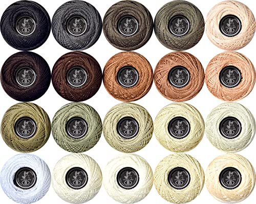 Image of Soft 20 Colors Classic Crochet Thread 20 Pack,100% Cotton (Brown Grey-3371-535)