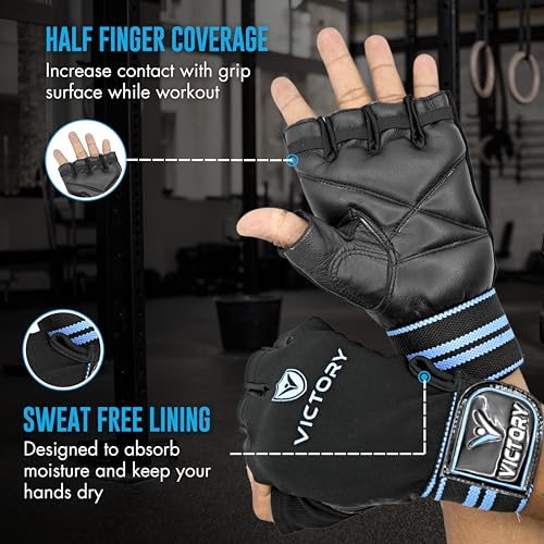 Image of Victory Power Gym Gloves for Men Workout Wrist Support Gym Gloves Weightlifting Gym Gloves for Women Breathable Gym Accessories for Men Workout Hand Gloves for Gym Women Gloves (M (7.5 inch - 8 inch))