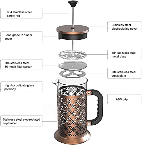 Ckductpro French Press Coffee Maker, Coffee Presses 2 In 1 Travel Coffee & Tea Pot 1000Ml,3 Layers Of Filter Element + 2 Layers Of Spare Filter Element,With Cleaning Brush,Two-Way Water Outlet,Gold #TOP1