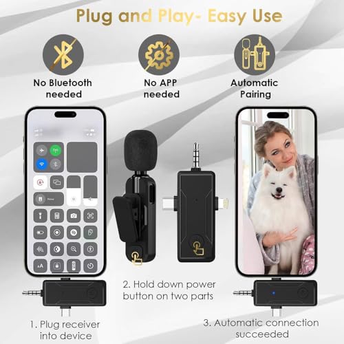 Microphone Lavalier sans fil double pour iPhone Android et caméras numériques
