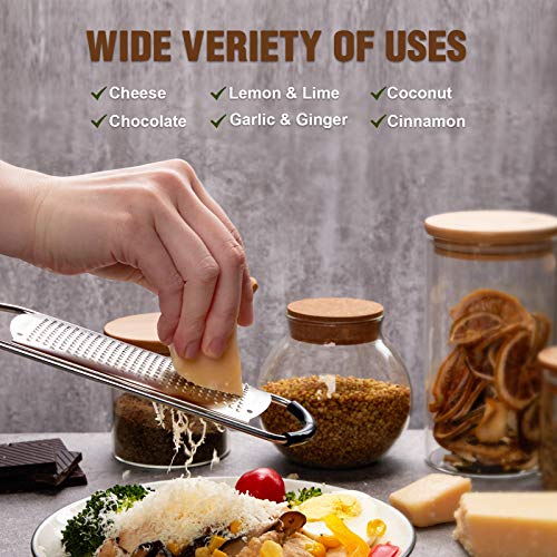 Stainless Steel Cheese Grater with Natural Wood Handle for Parmesan Cheese Lemon, Ginger, Cheese, Nutmeg, Potato, Chocolate and Garlic Small